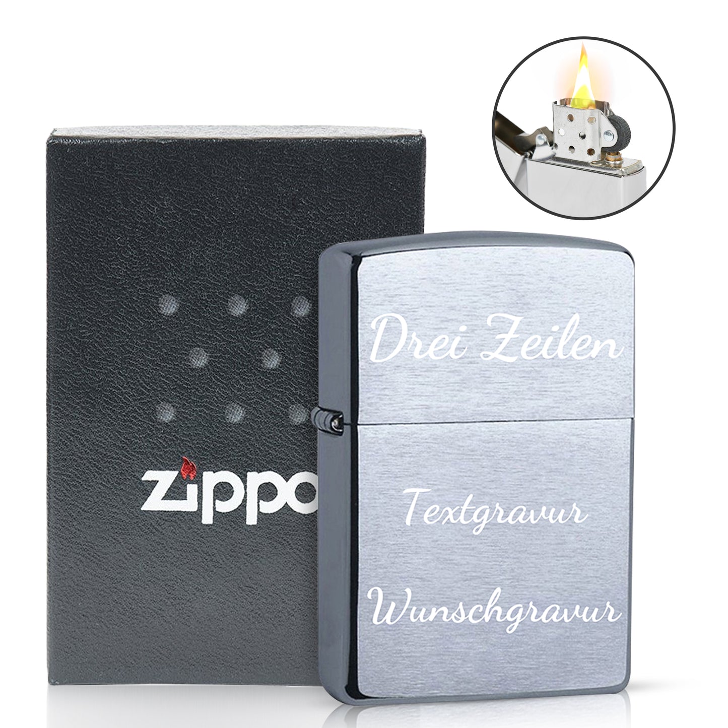 Original Zippo Feuerzeug mit individueller 3-Zeilen-Gravur