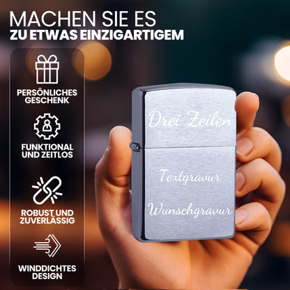 Original Zippo Feuerzeug mit individueller 3-Zeilen-Gravur