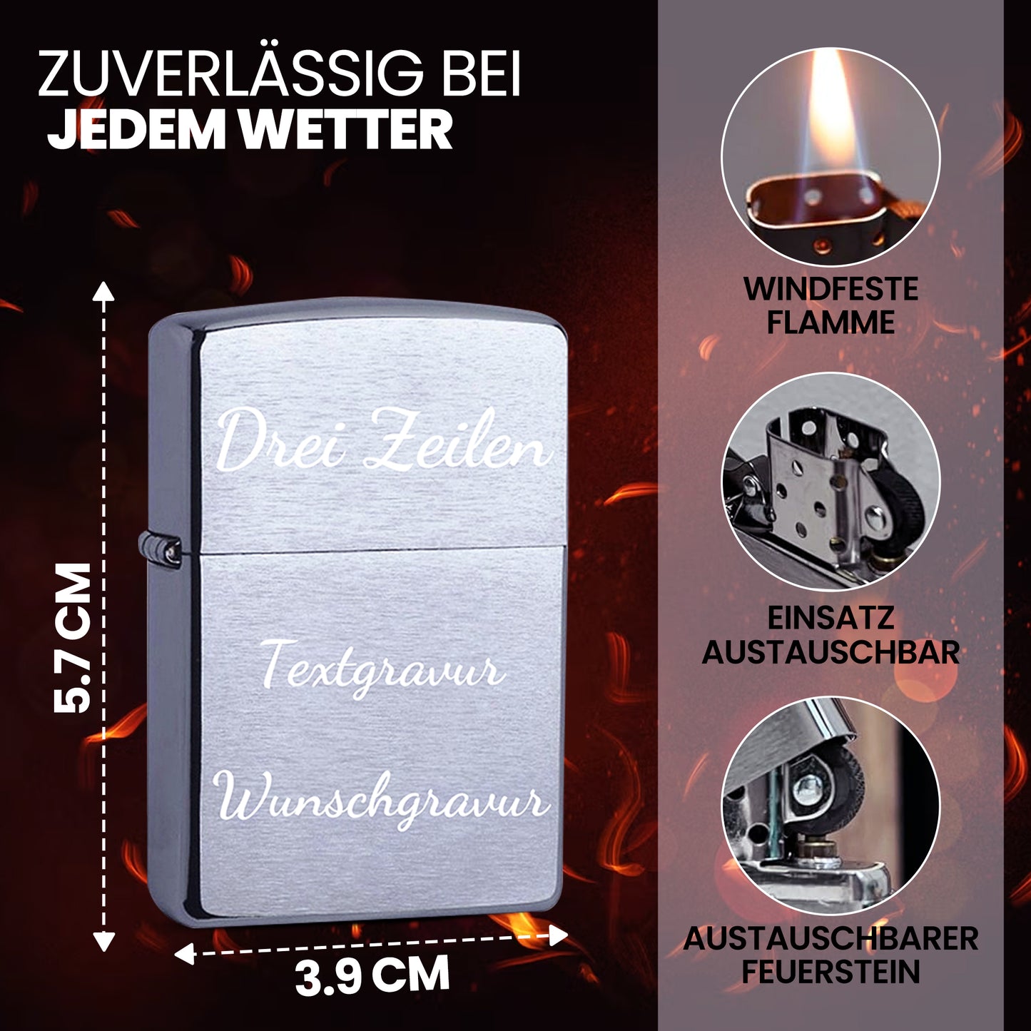 Original Zippo Feuerzeug mit individueller 3-Zeilen-Gravur