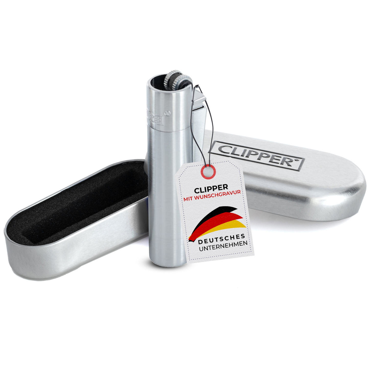Clipper Feuerzeug aus Metall Silber mit individueller Gravur
