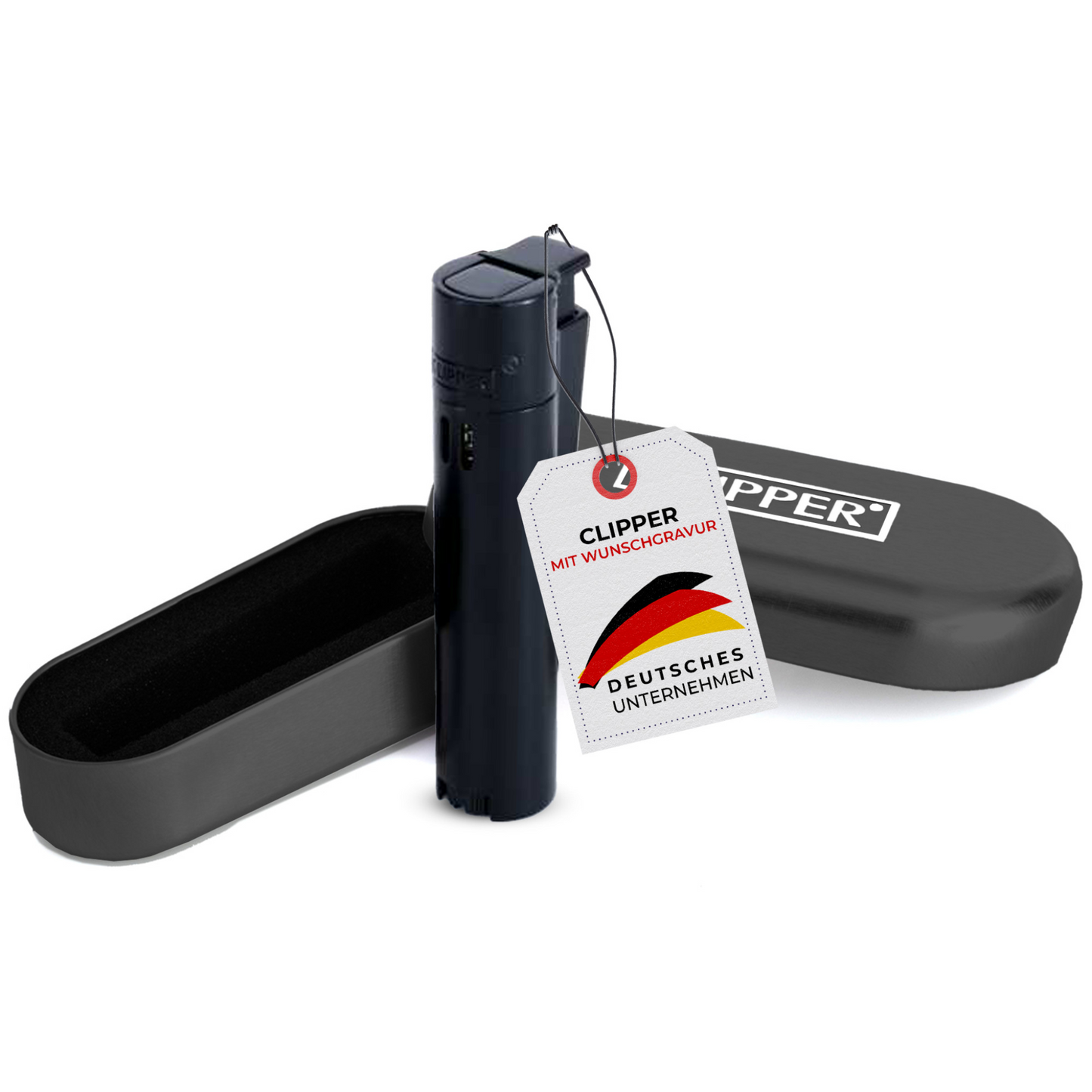 Clipper Jet Feuerzeug aus Metall Schwarz mit individueller Gravur