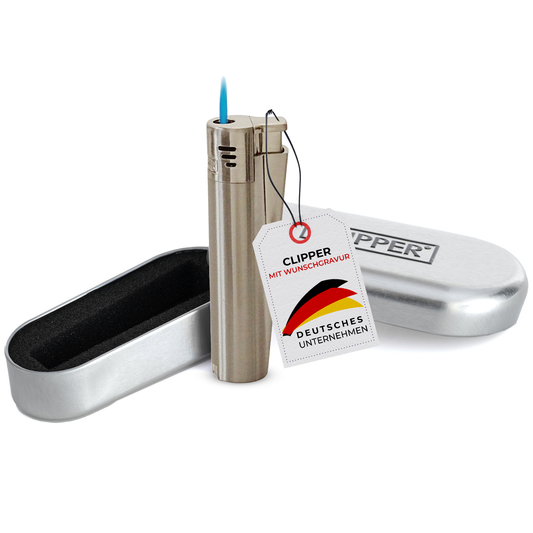 Clipper Jet Feuerzeug aus Metall Silber mit individueller Gravur