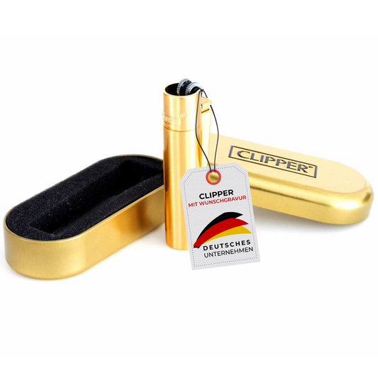 Clipper Feuerzeug aus Metall Gold mit individueller Gravur
